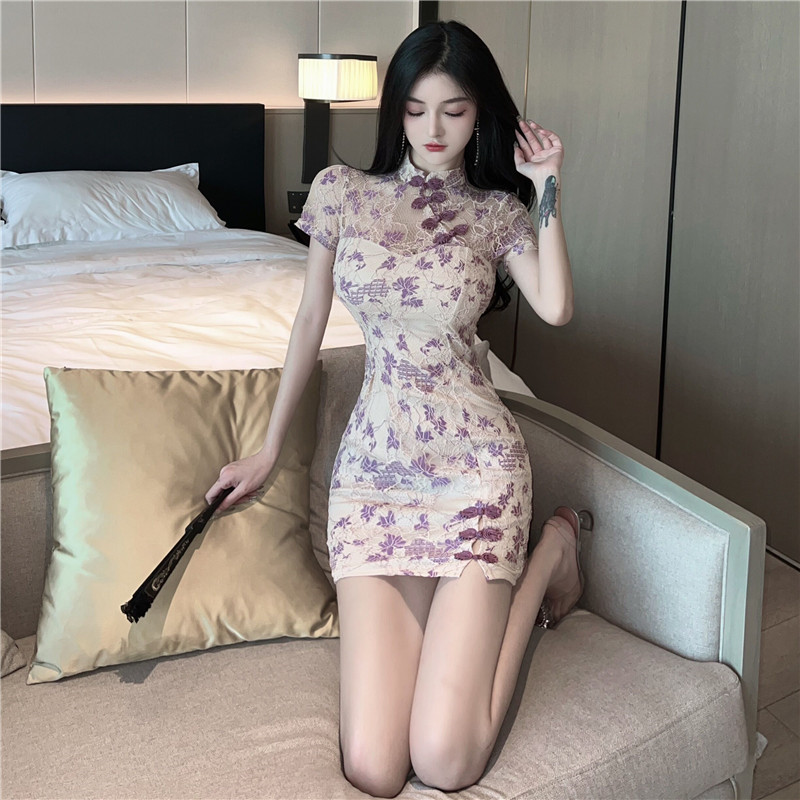 Lace retro cheongsam slim dress