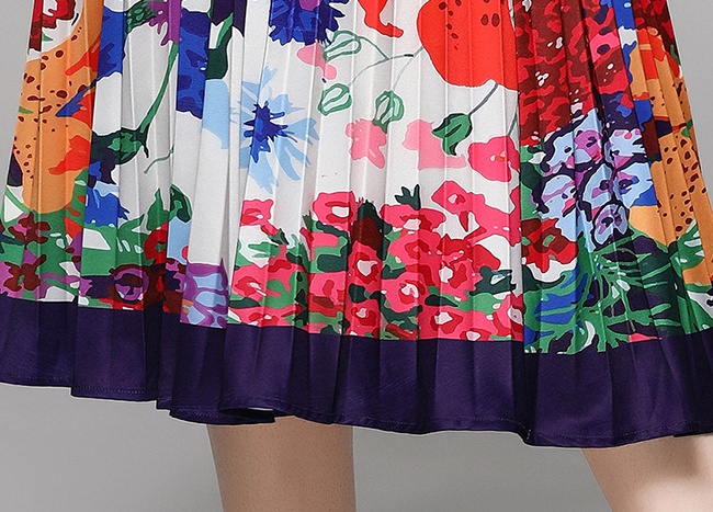 Fashion short sleeve printing European style crimp dress