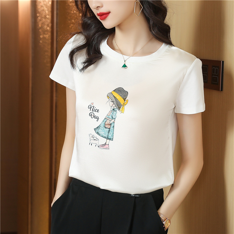 White short sleeve small shirt real silk slim tops for women