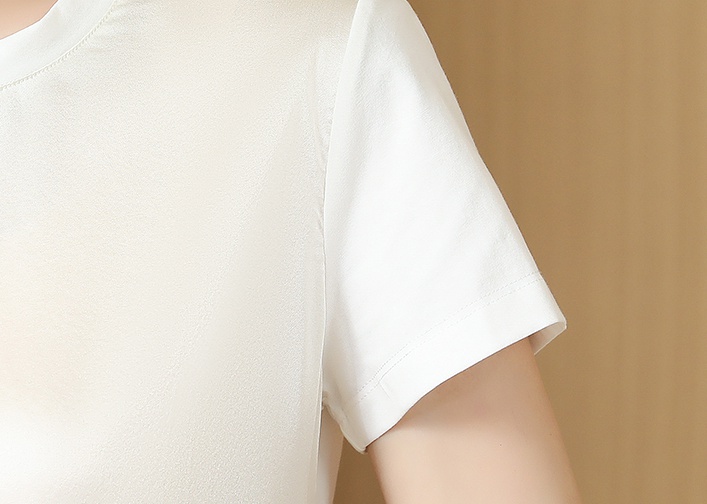 White short sleeve small shirt real silk slim tops for women