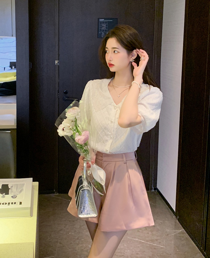 Hollow splice shirt all-match Korean style tops for women