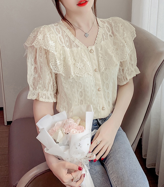 Korean style lace tops short sleeve shirts for women