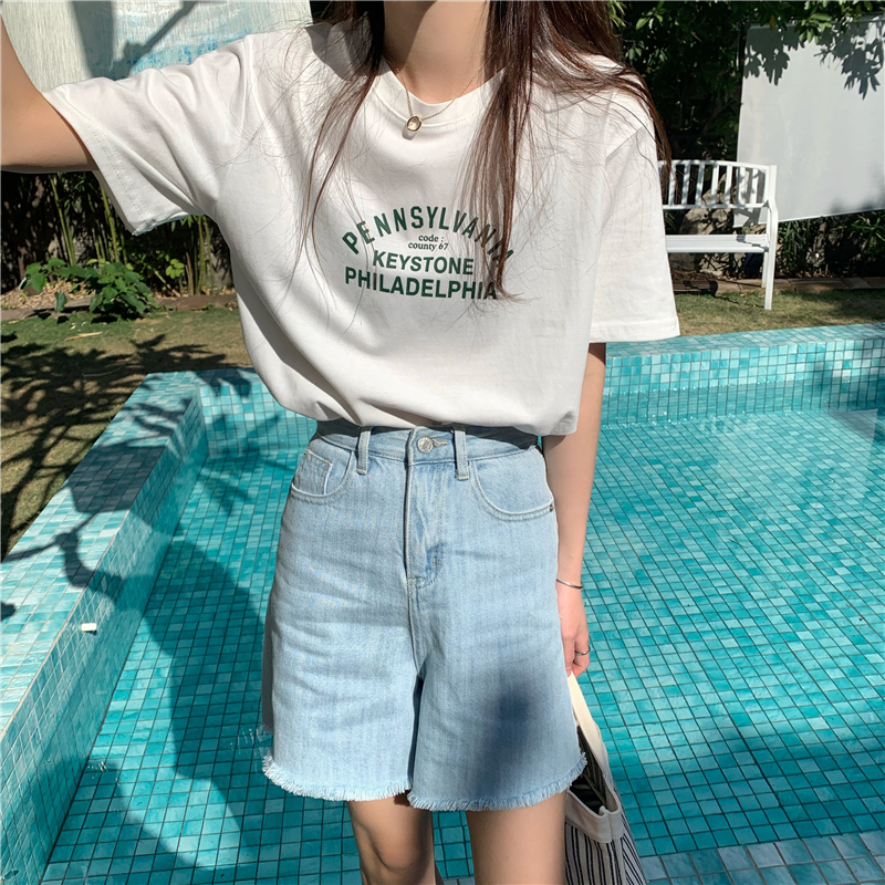 Spring and summer slim tops letters short sleeve T-shirt