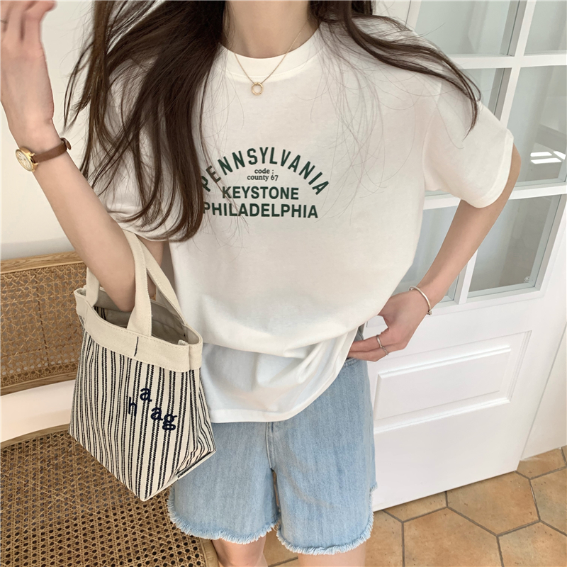Spring and summer slim tops letters short sleeve T-shirt
