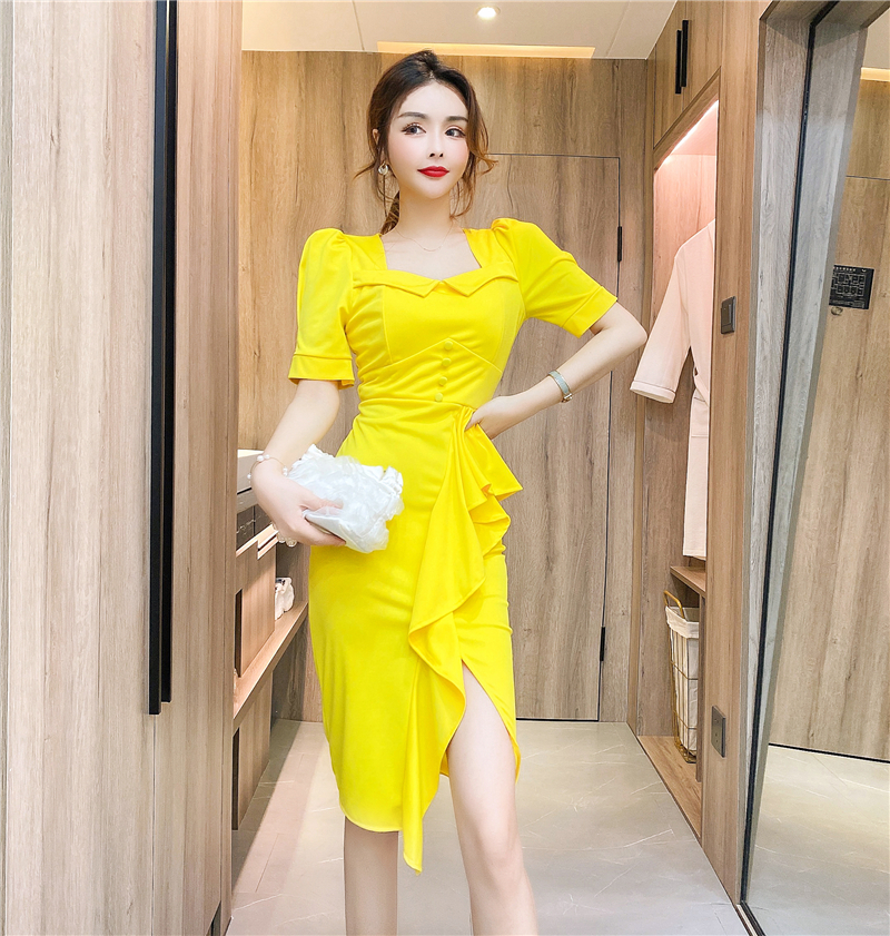 Fashion summer square collar package hip dress