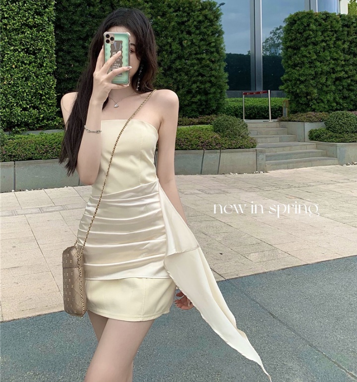 France style satin wrapped chest dress for women