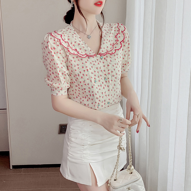 Printing short sleeve summer tops all-match Korean style shirt