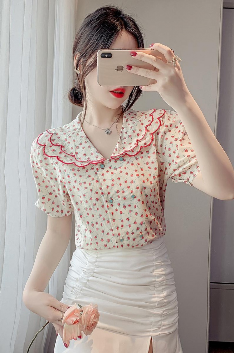 Printing short sleeve summer tops all-match Korean style shirt