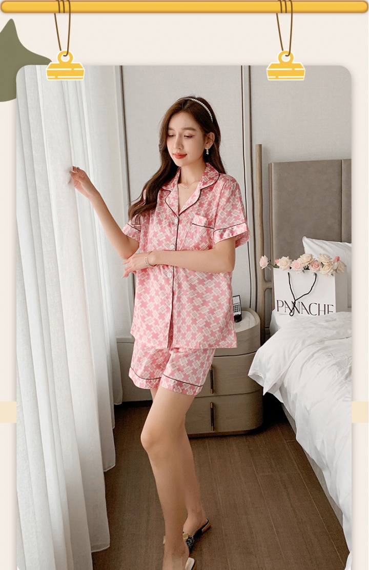 Silk ice silk cardigan thin pajamas 2pcs set for women