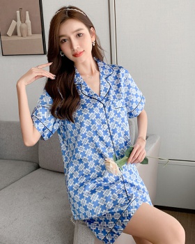Silk ice silk cardigan thin pajamas 2pcs set for women