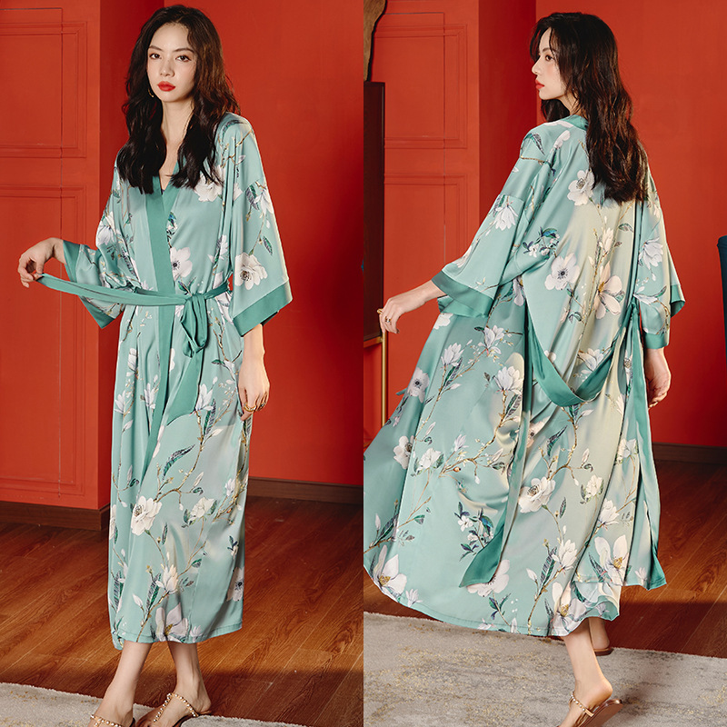 Large yard ice silk pajamas satin bathrobes for women