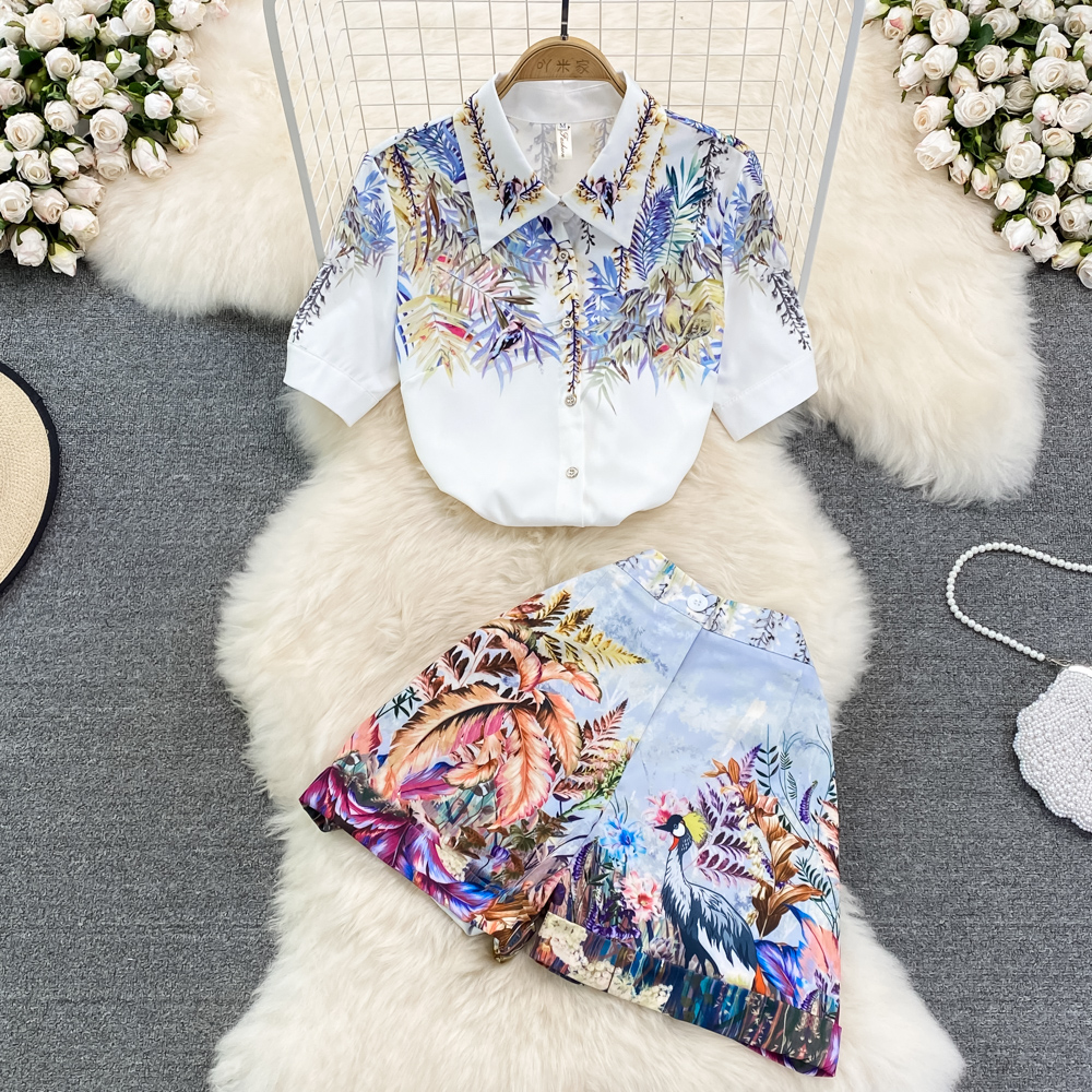 Short sleeve shorts summer shirt 2pcs set for women