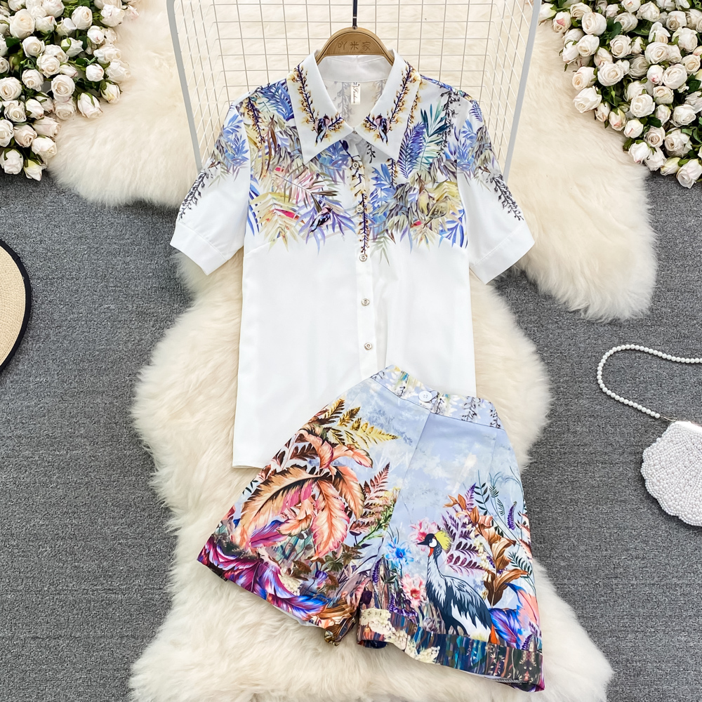 Short sleeve shorts summer shirt 2pcs set for women