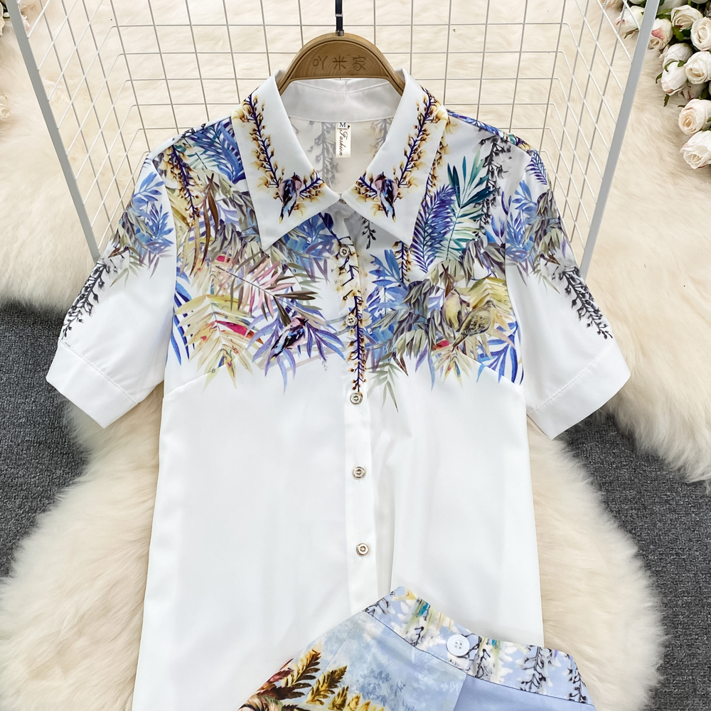 Short sleeve shorts summer shirt 2pcs set for women