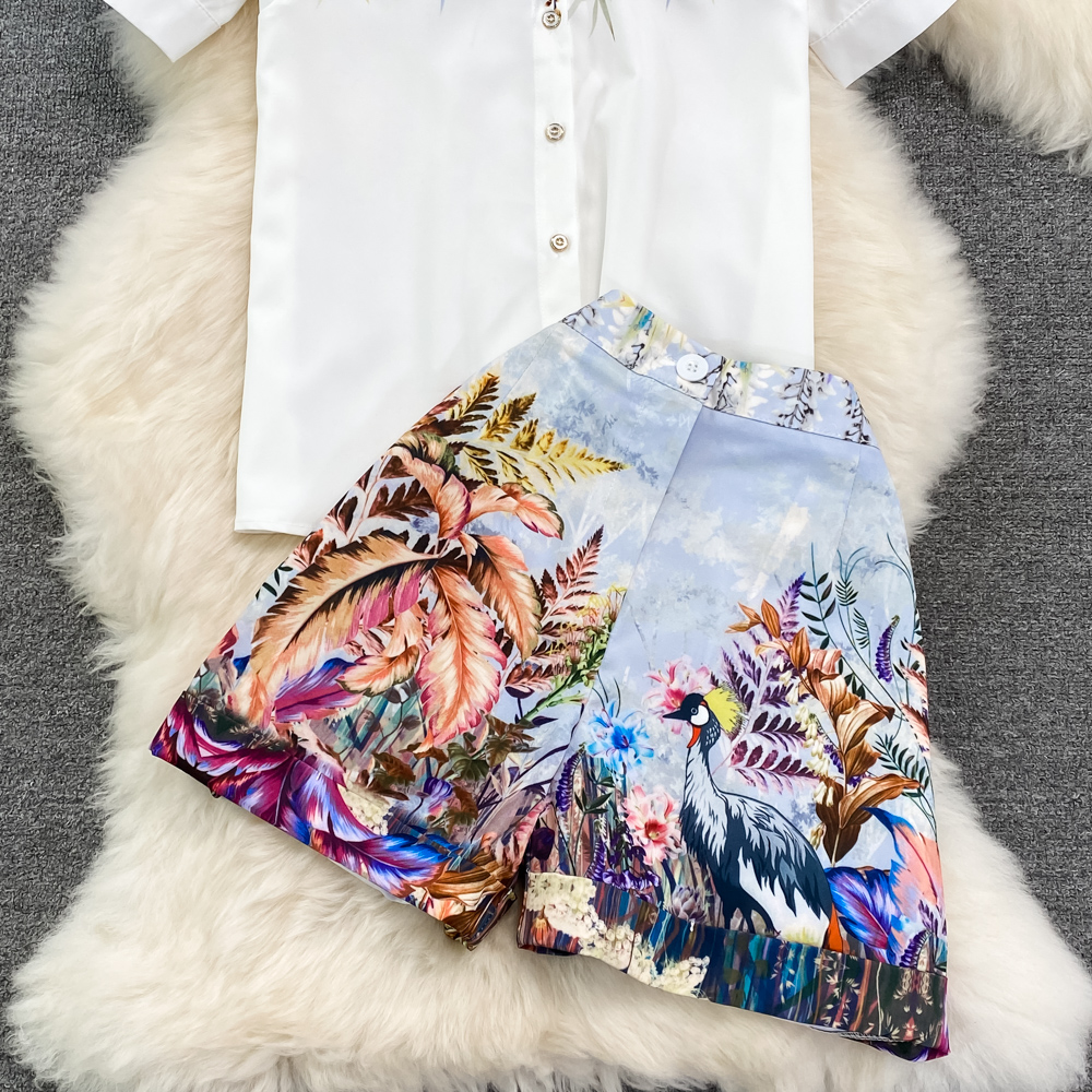 Short sleeve shorts summer shirt 2pcs set for women