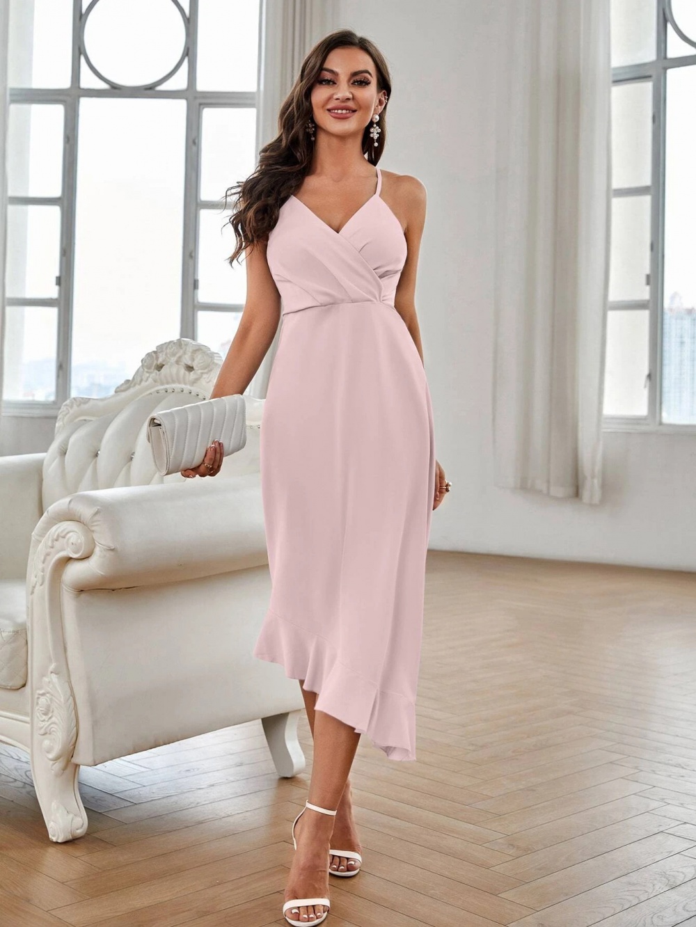 Sexy summer sling lotus leaf edges pure halter dress