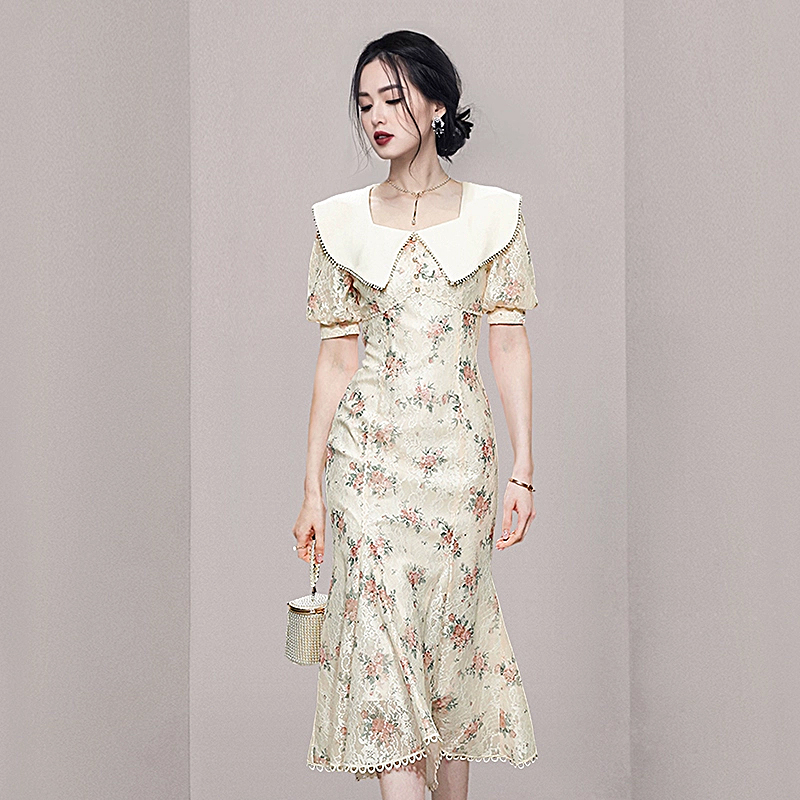 Spring Korean style France style ladies lace long dress