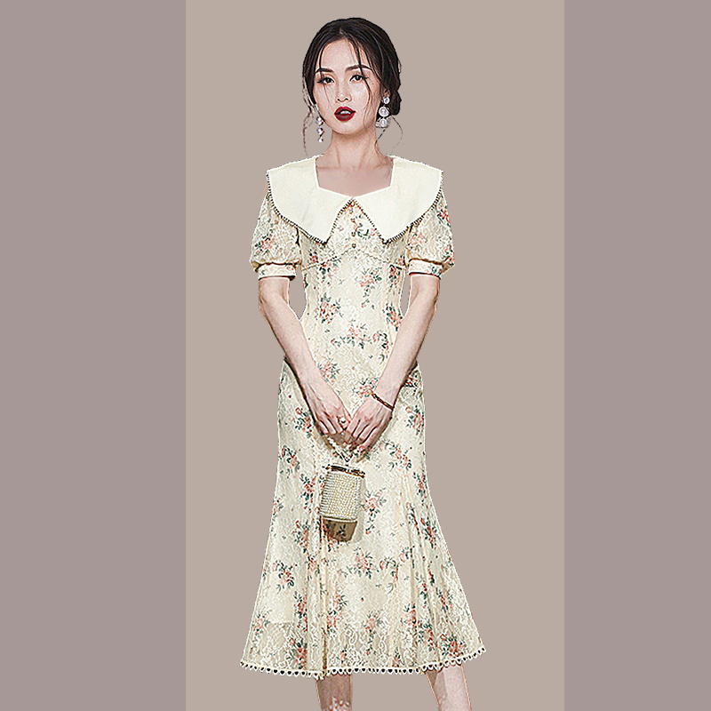 Spring Korean style France style ladies lace long dress