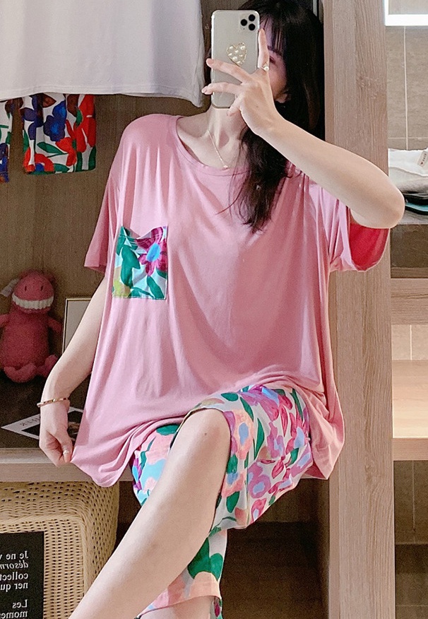 Thin modal T-shirt spring pajamas 2pcs set for women