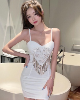 Fashion embroidery sling sexy slim V-neck sequins dress