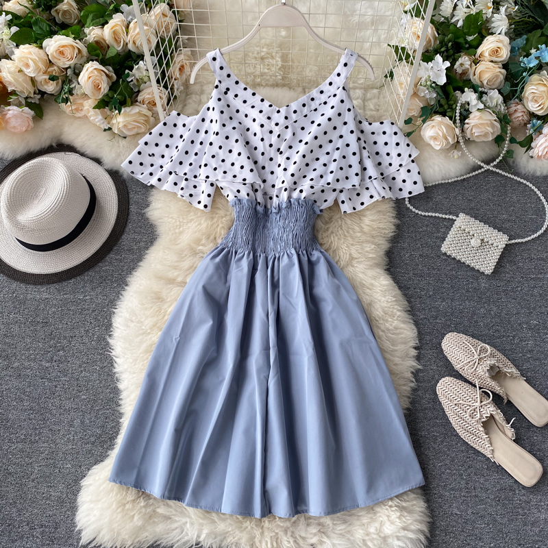 Pinched waist summer France style hollow dress