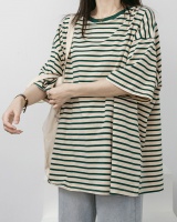 Stripe short sleeve cotton T-shirt summer lazy tops for women