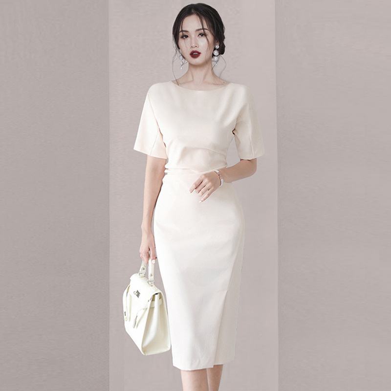 Summer temperament package hip white dress for women