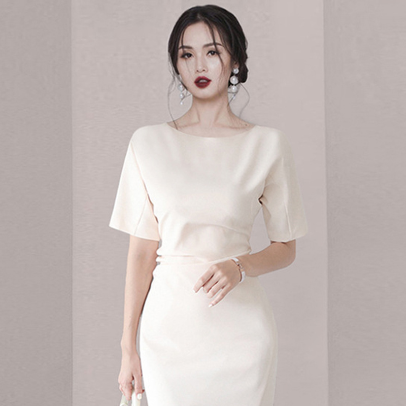 Summer temperament package hip white dress for women