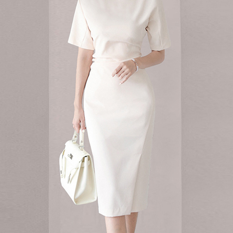 Summer temperament package hip white dress for women