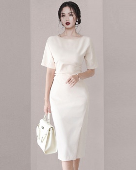 Summer temperament package hip white dress for women