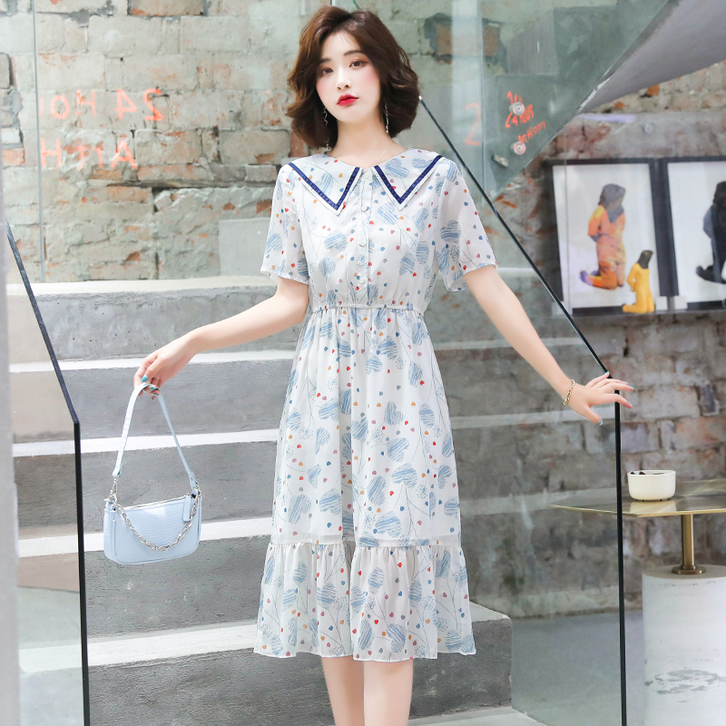 Tender France style floral temperament slim summer dress