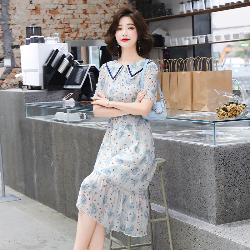 Tender France style floral temperament slim summer dress