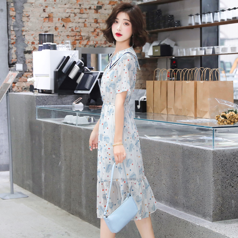 Tender France style floral temperament slim summer dress