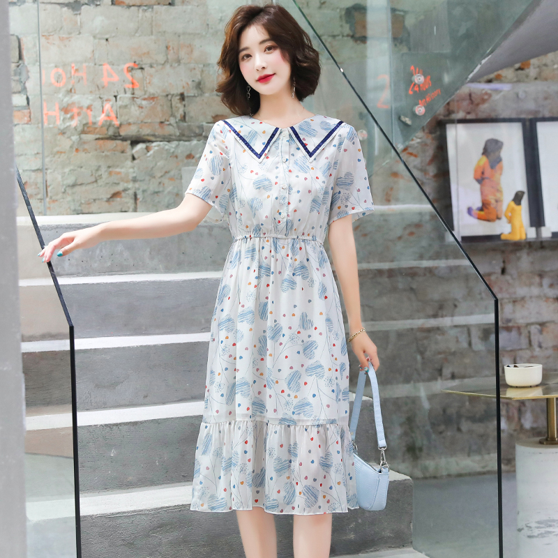 Tender France style floral temperament slim summer dress