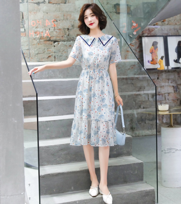 Tender France style floral temperament slim summer dress