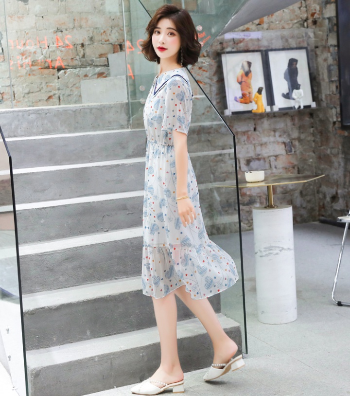 Tender France style floral temperament slim summer dress