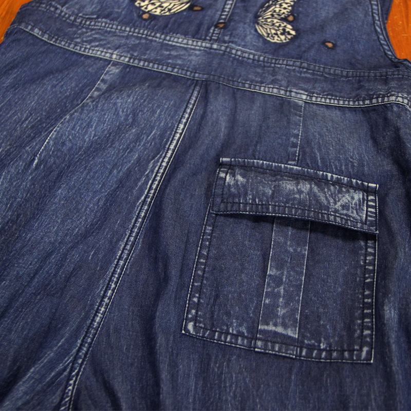Embroidery retro summer jumpsuit Casual denim loose bib pants