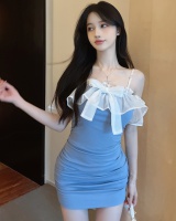 High waist flat shoulder clavicle slim lace dress
