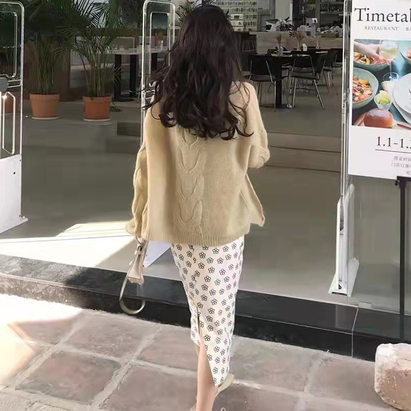 Mohair knitted cardigan lantern sleeve tops for women