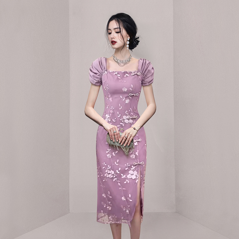 Split France style dress long cheongsam
