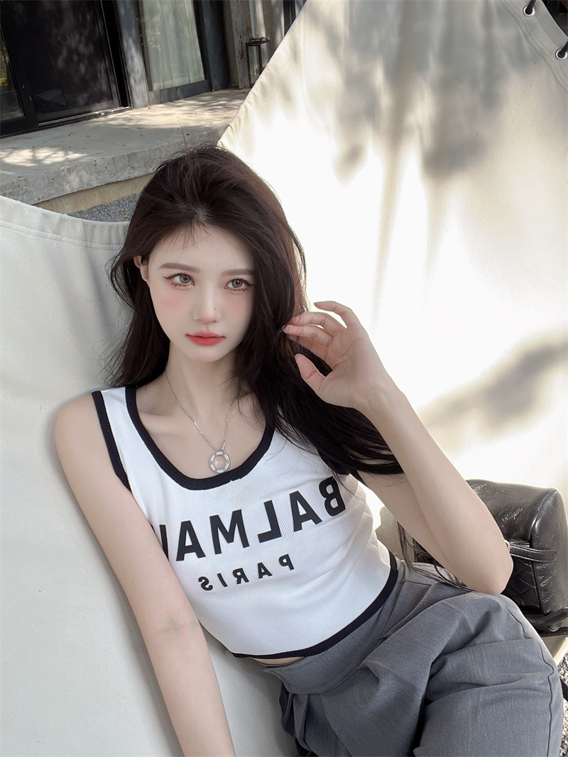 Letters sexy tops ice silk knitted vest for women