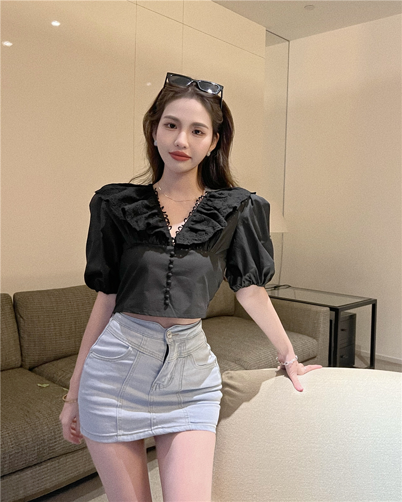 Puff sleeve short tops Korean style shirt for women