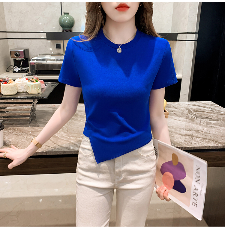 Short sleeve split slim tops thin summer T-shirt for women