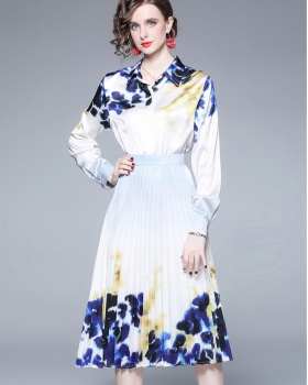 Fashion spring tops high waist printing short skirt a set