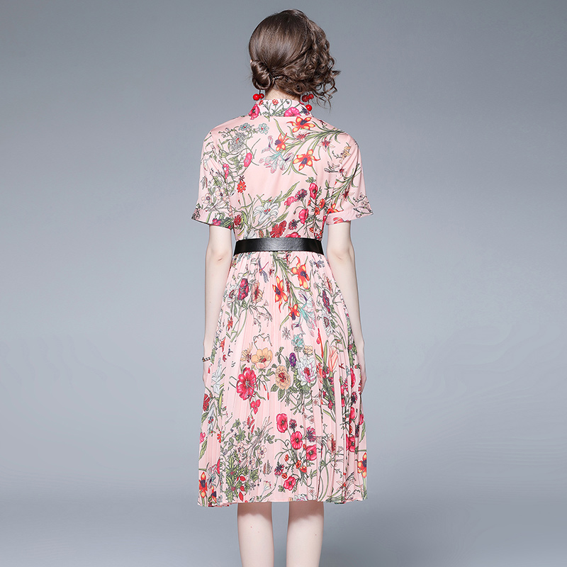 Elegant printing flowers summer crimp dress for women