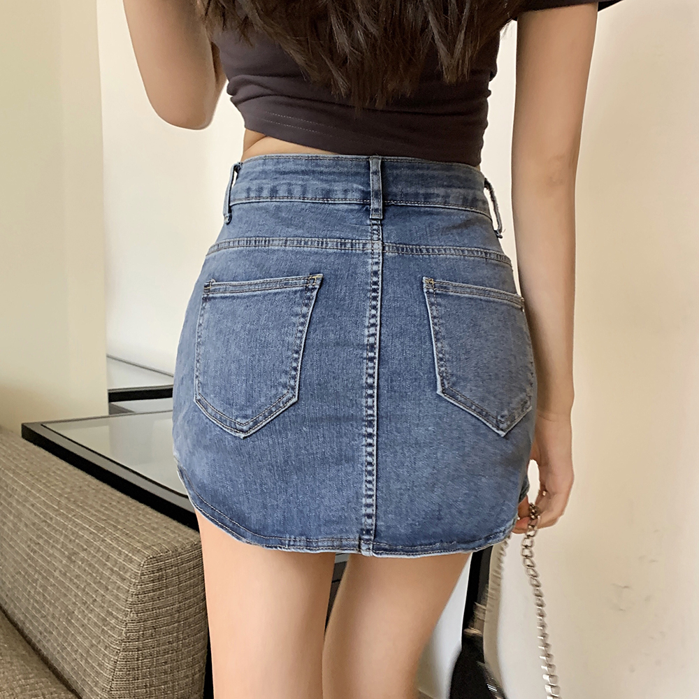 Slim package hip skirt arc edge summer denim skirt