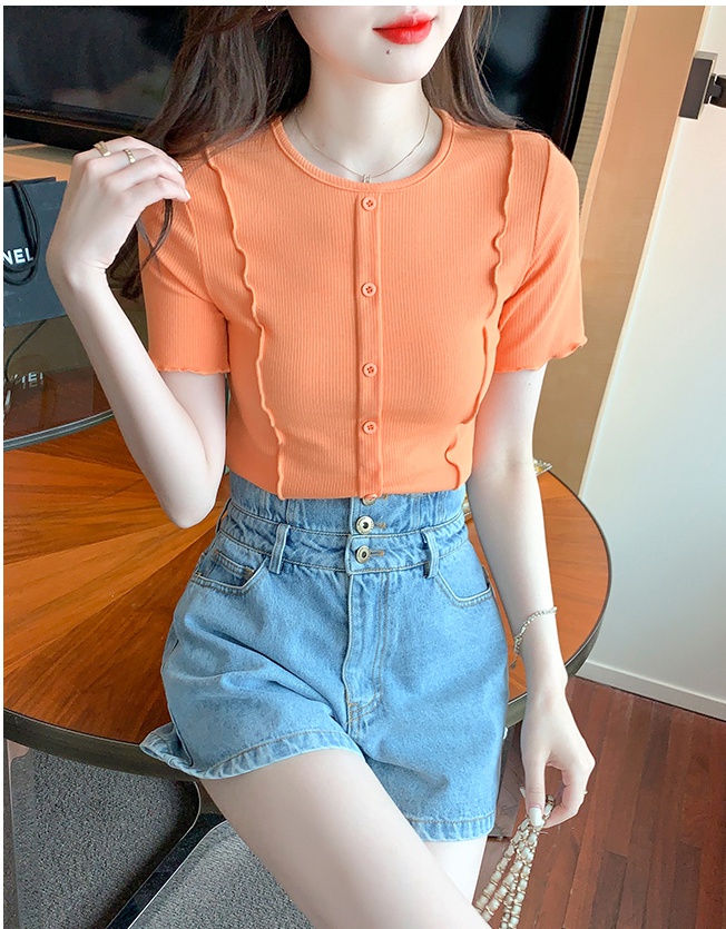 Summer unique T-shirt wood ear Western style tops for women