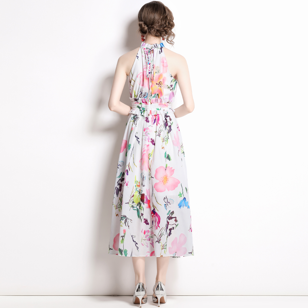 Summer printing long dress wood ear sleeveless dress