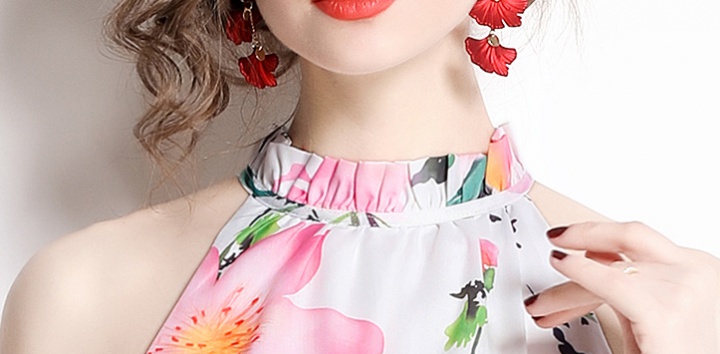 Summer printing long dress wood ear sleeveless dress