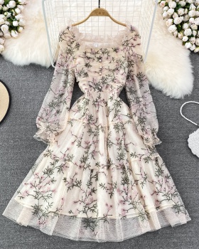 Pinched waist slim lace long dress embroidery spring dress
